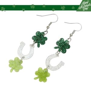 Chic St. Patrick's Day Dangle Earrings Sparkling Acrylic Clover Earrings